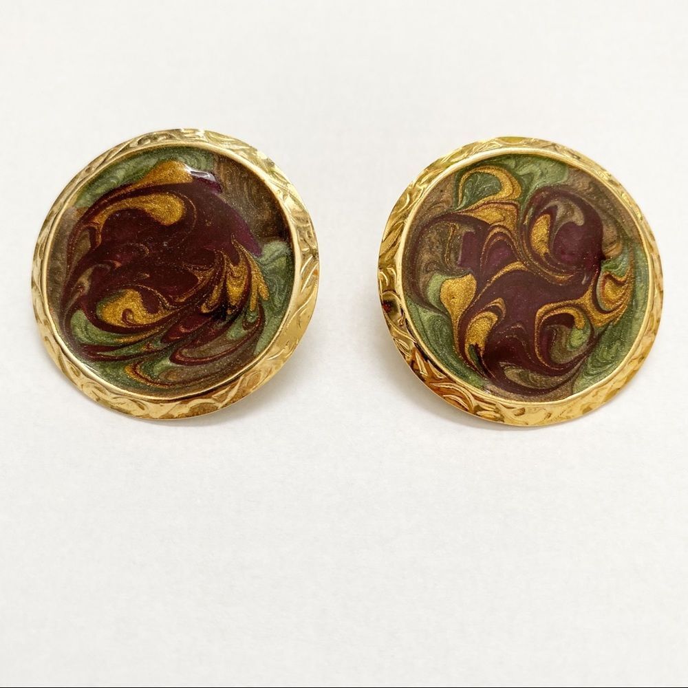 Vintage Retro Enamel Swirl Fashion Earrings Round